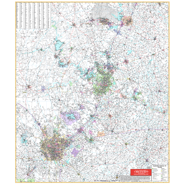Austin & San Antonio, TX VicinityWall Map Keith Map Service,